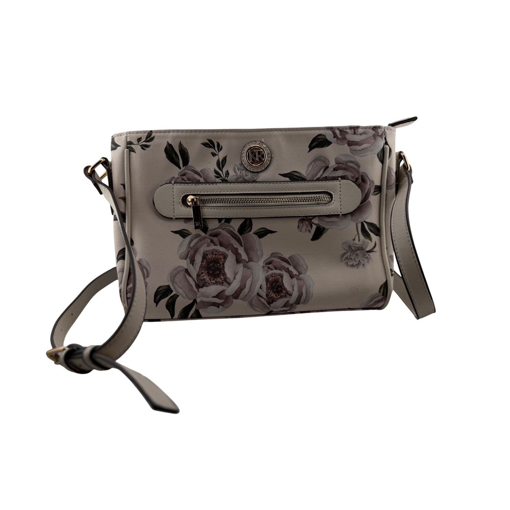 Kim Rogers Floral‎ Crossbody Bag Cream Pink Saffiano Faux Leather Gold